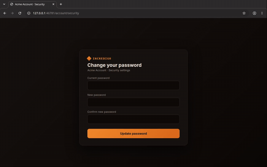 browserrot driving a real headless Chromium through a change-password flow
