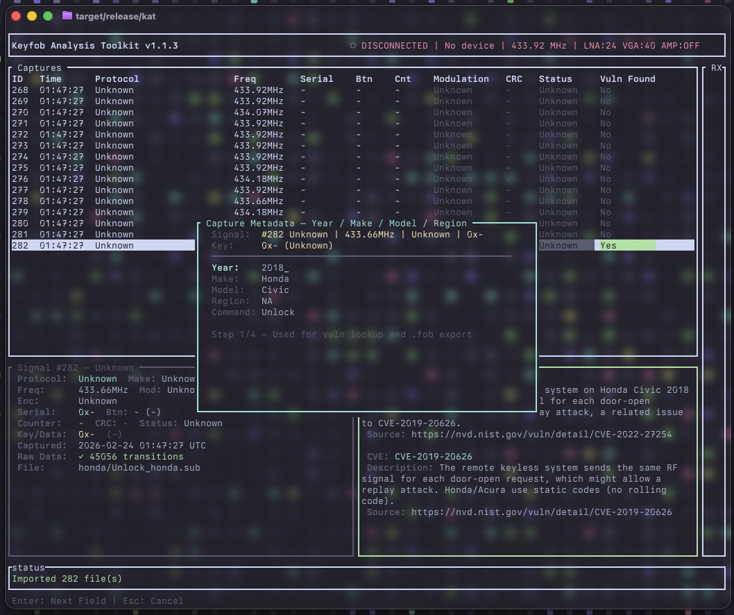 Keyfob Analysis Toolkit screenshot