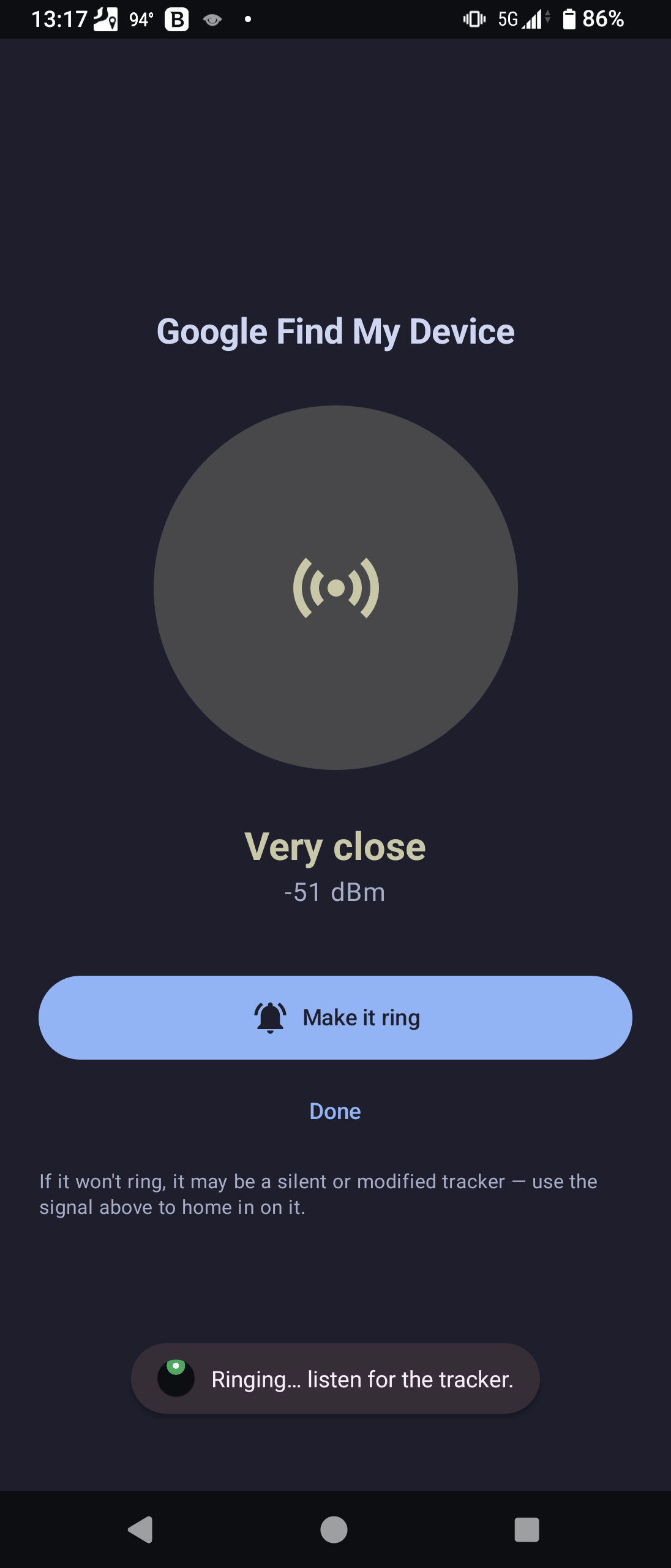 Finder homing in on a device, with Make it ring