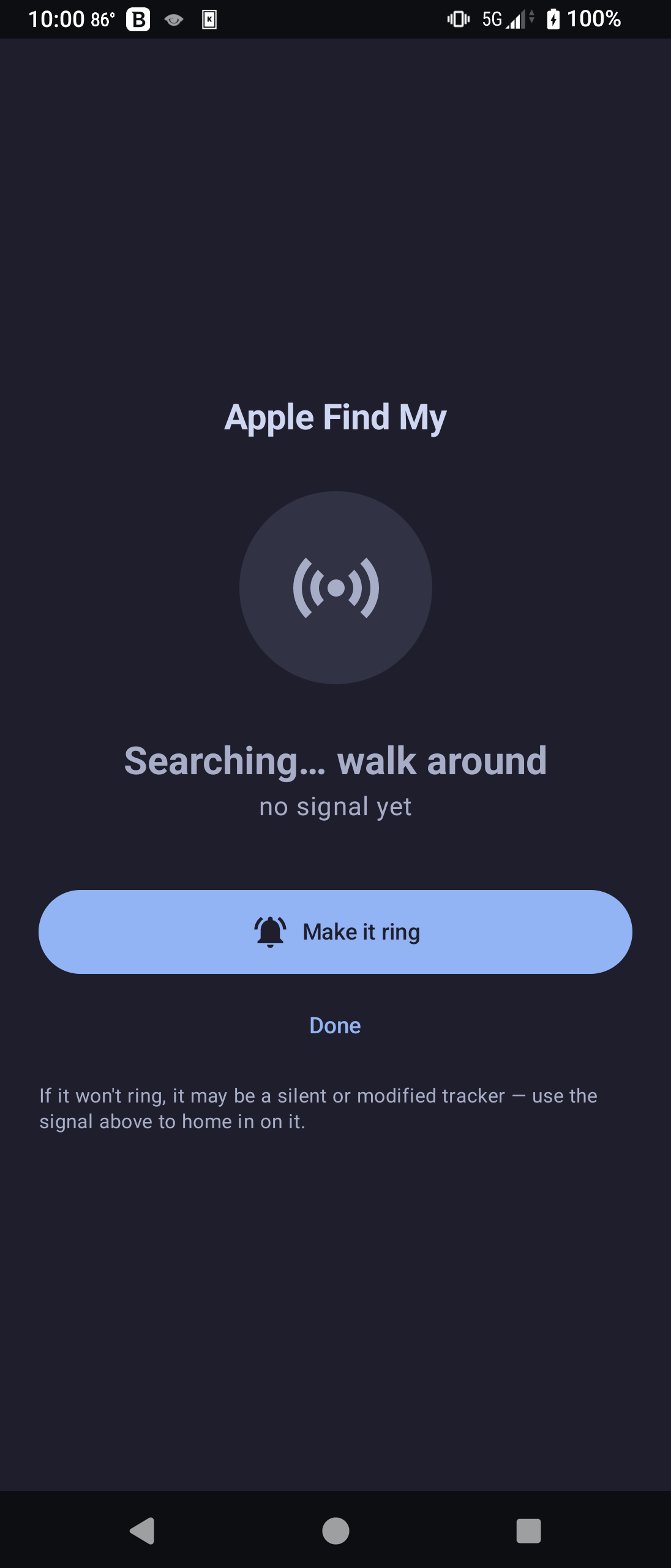 Hot/cold finder searching for a tracker